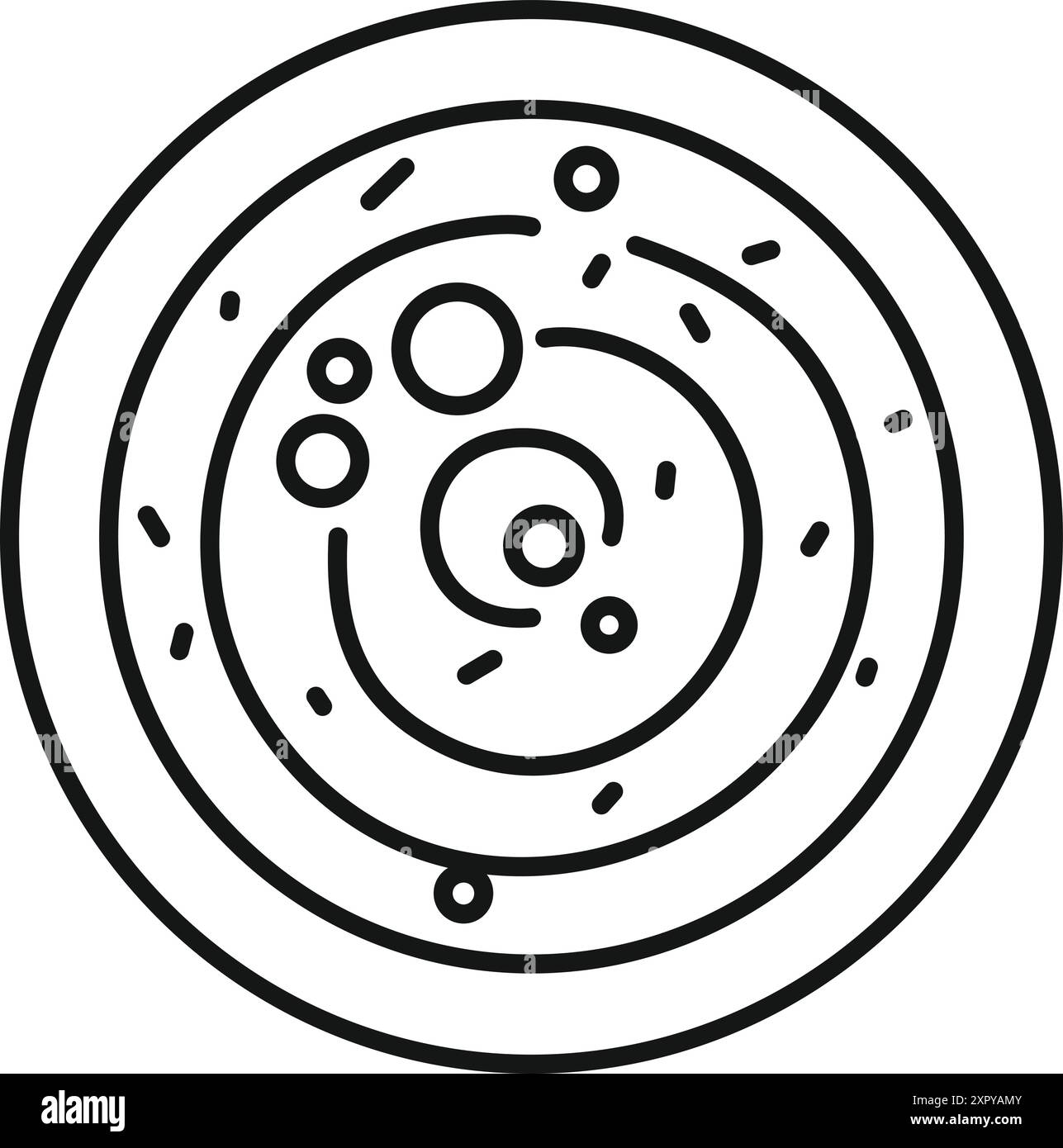 Einfache Strichgrafik-Ikone eines Sonnensystems mit Planeten, die eine Sonne umkreisen Stock Vektor