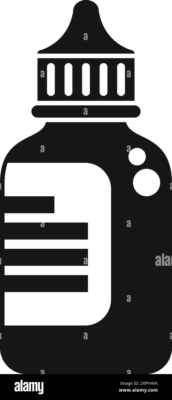 Einfaches Symbol einer Arzneimittelflasche mit Tropfen, die aus dem Tropfer fallen, die Gesundheitswesen und Pharmazeutika darstellen Stock Vektor