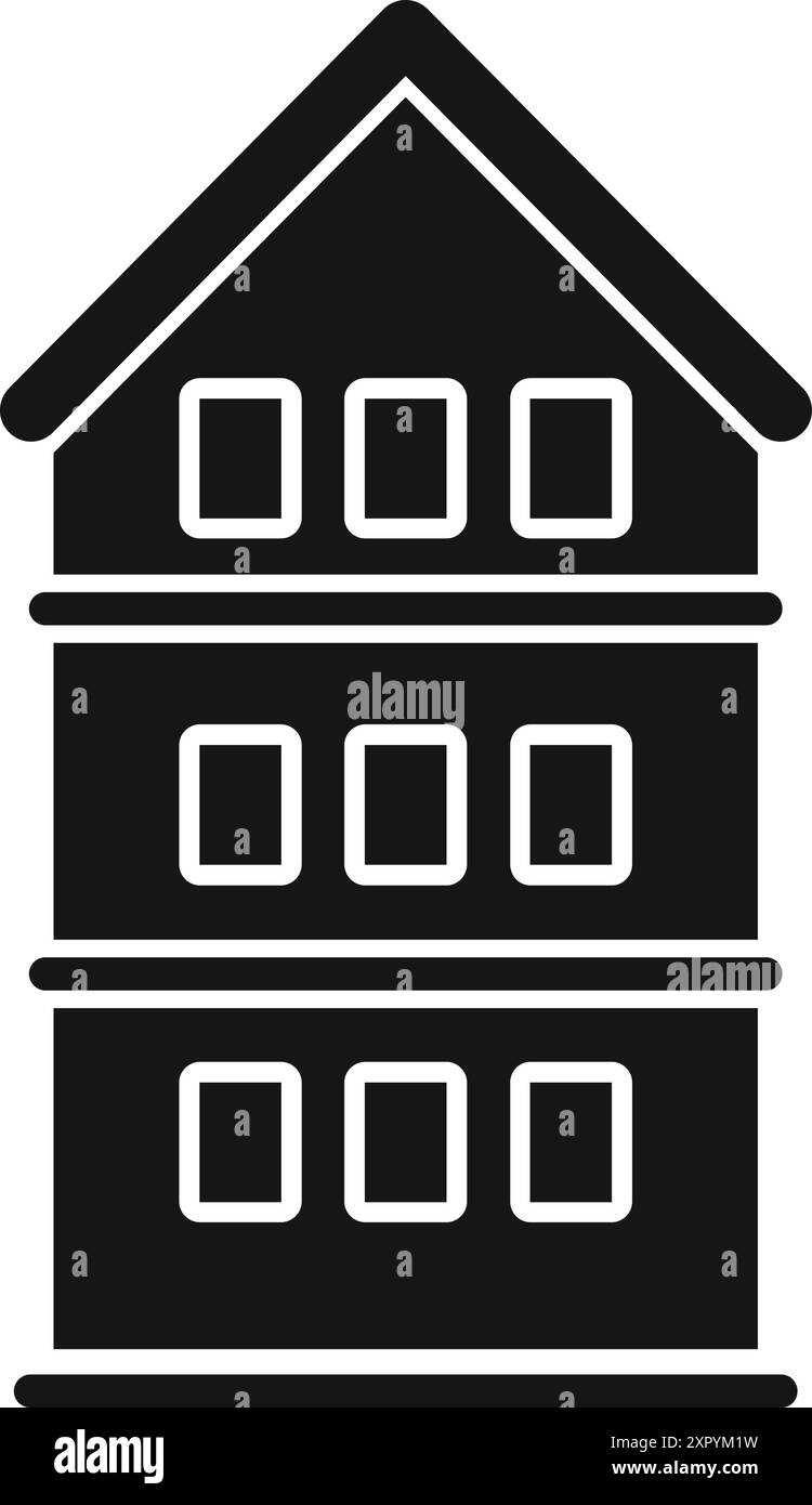 Einfache schwarze Silhouette einer Gebäudefassade mit mehreren Fenstern, die an Konzepte des Stadtlebens und der Architektur erinnert Stock Vektor