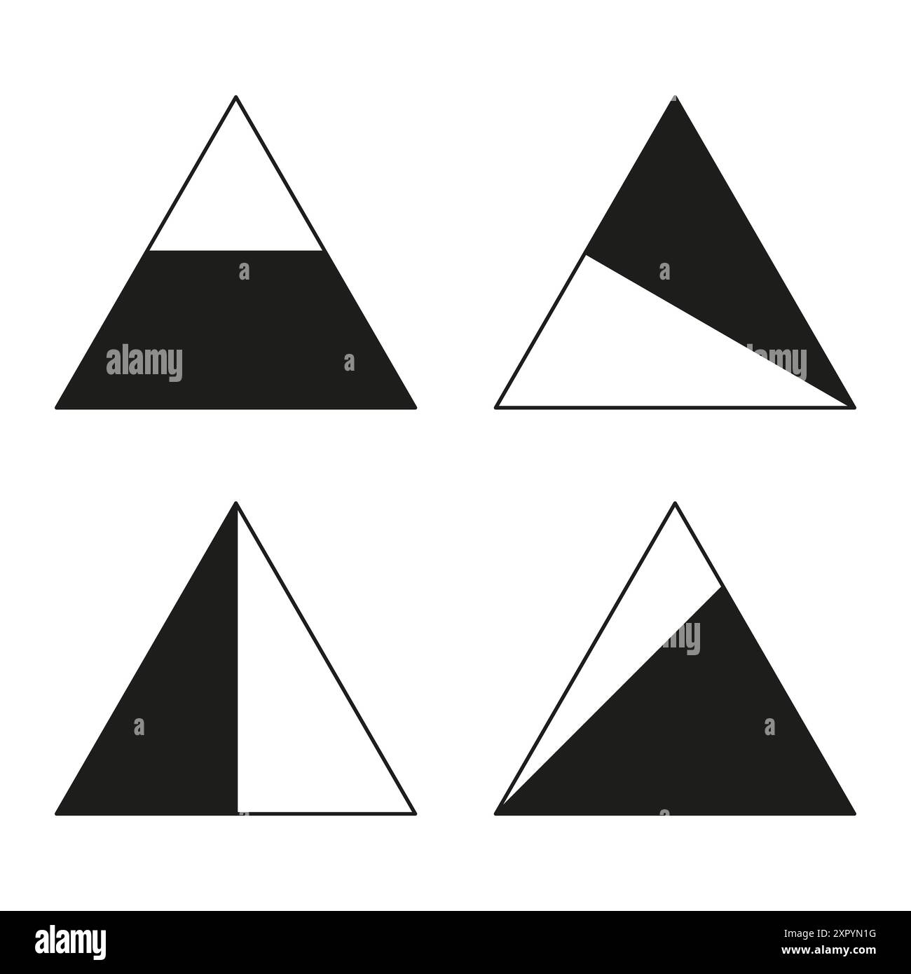 Dreieck-Symbolgruppe. Schwarz-weiß. Geometrische Muster. Vektorformen. Stock Vektor