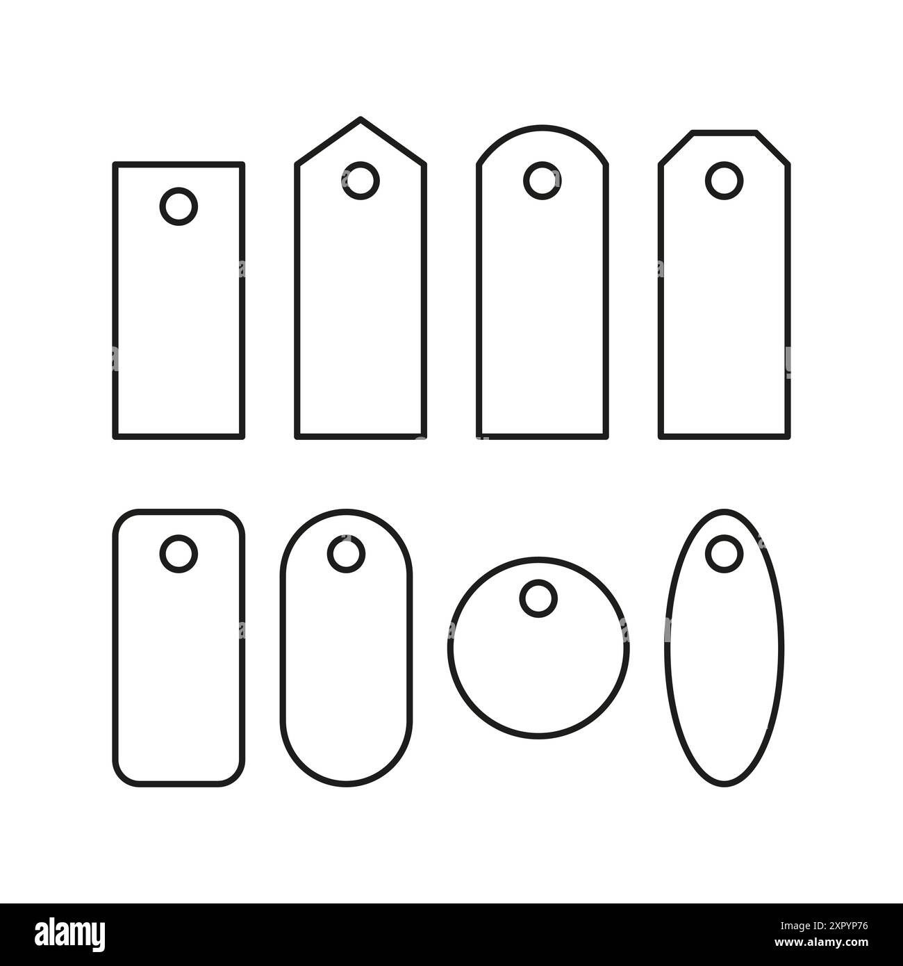 Tag-Symbolgruppe. Schwarzer Konturvektor. Verschiedene Formen. Etikettendesign. Stock Vektor