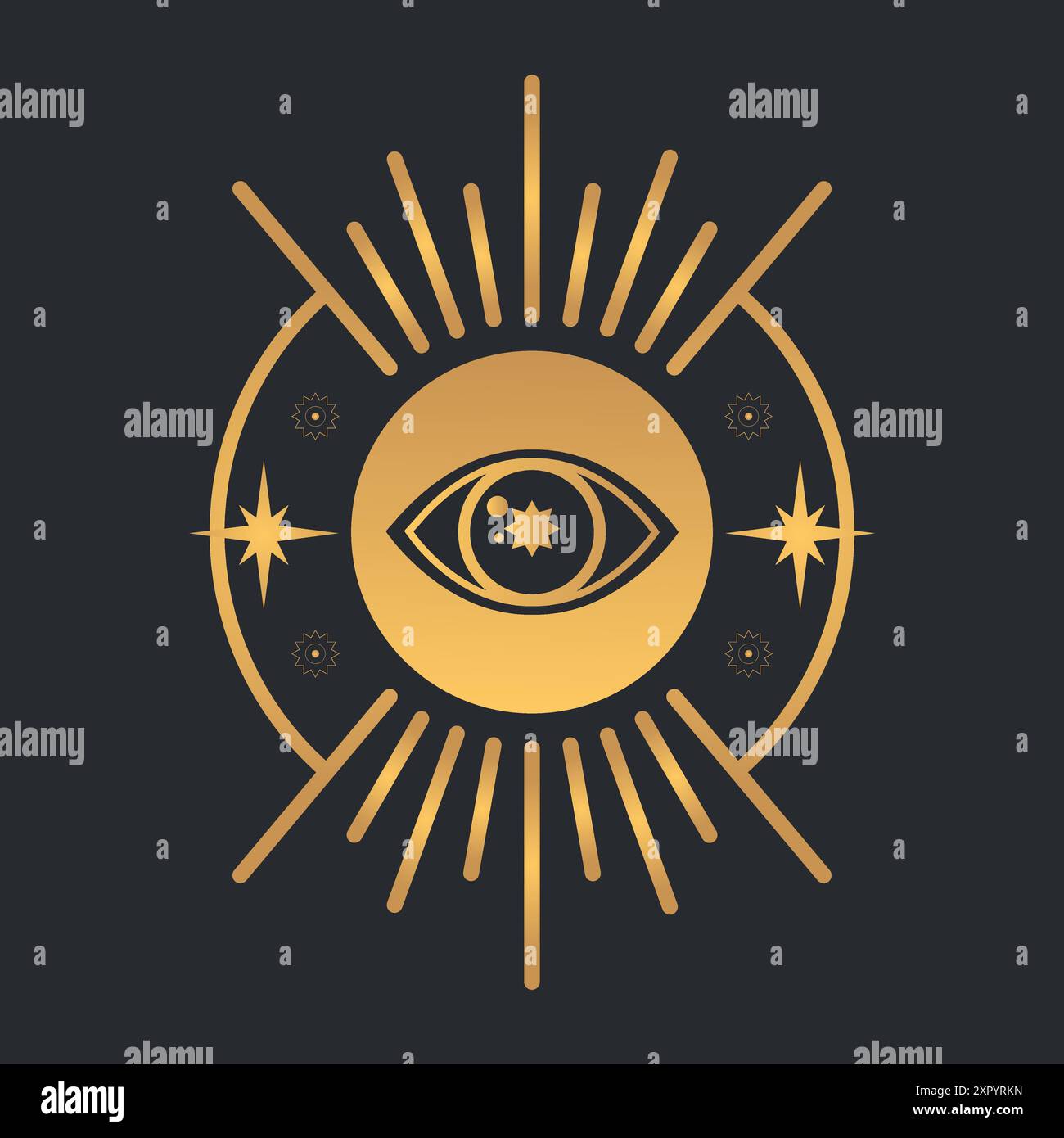Himmlisches magisches, allsehendes Augensymbol. Mystisches Boho-Konzept mit magischem Auge. Vektorabbildung Stock Vektor