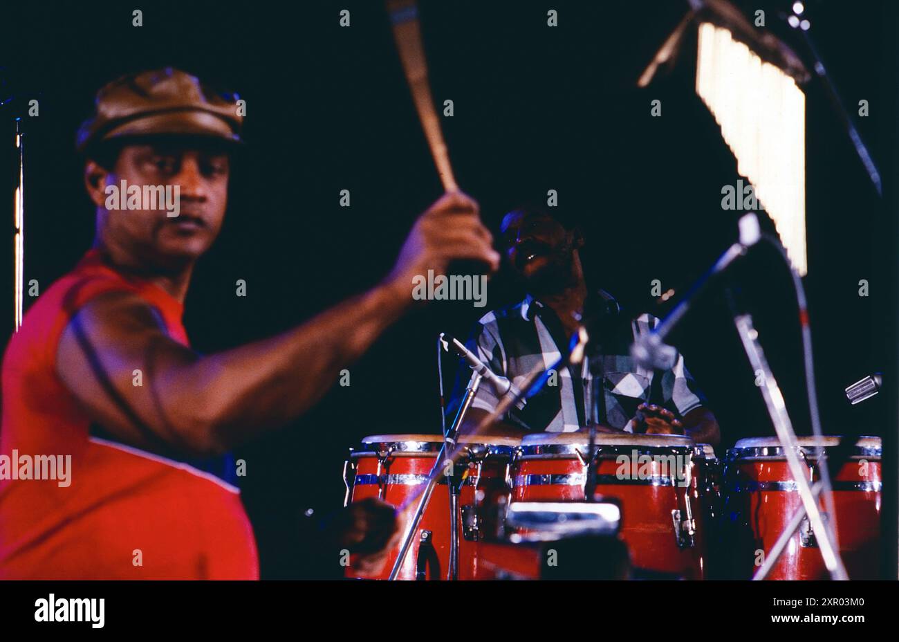 Jazz fest Berlin, Philharmonie, 1986, Chucho Valdes, afro-kubanischer Musiker, Auftritt mit seiner Band Irakere, gespielt wird Fusion, Funk und Latinjazz. Stockfoto