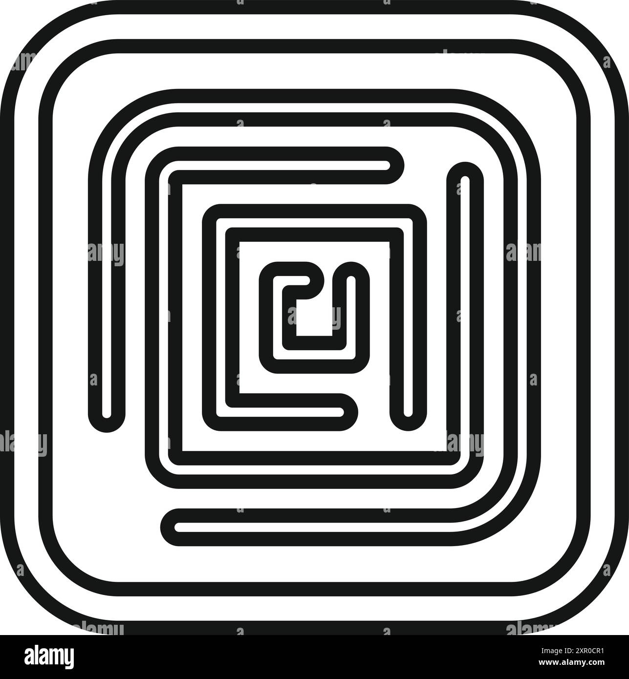 Schwarz-weiße Illustration von abgerundeten quadratischen Formen, die eine optische Illusion mit Tunneleffekt erzeugen Stock Vektor