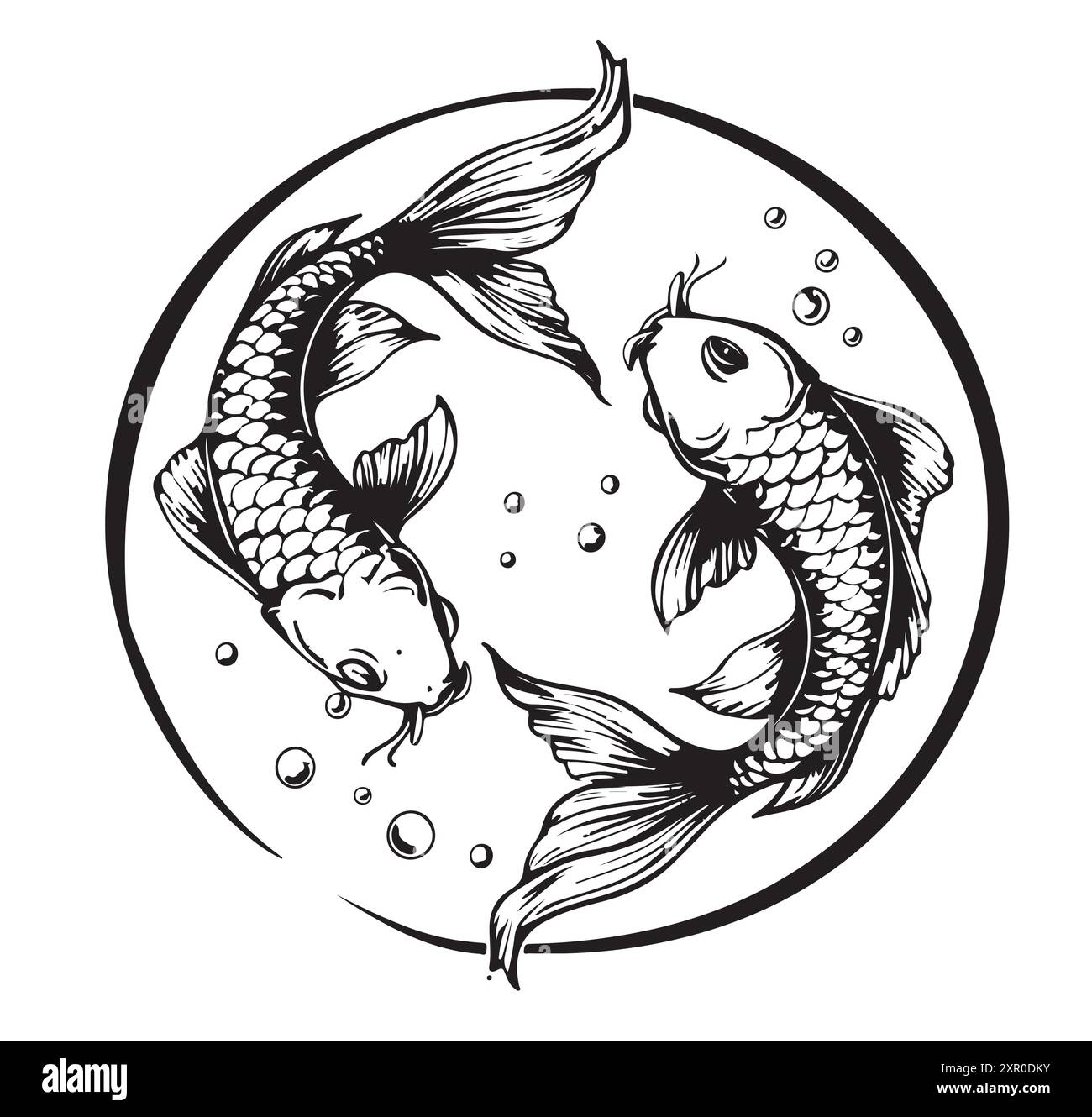 Pisces Tierkreiszeichen, Boho Linie Tattoo, zwei schöne Fische Vektor Stilisierung, Horoskop Element Wasser, Hand gezeichnete Illustration isoliert auf Stock Vektor