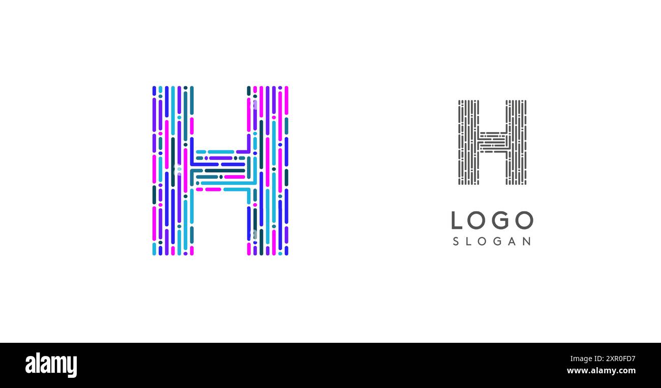 Farbenfrohes abstraktes H-Logo mit futuristischem Schaltkreismuster. Ideal für Technologieunternehmen, digitale Medien, Software, Apps, Netzwerke, Branding Stock Vektor