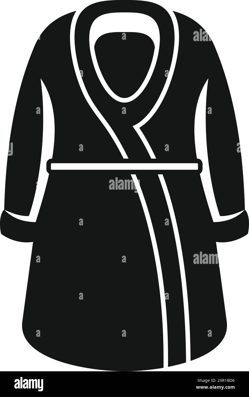 Schwarzer Bademantel, der auf weißem Hintergrund aufgehängt wird, in schlichtem Stil für jedes Webdesign Stock Vektor