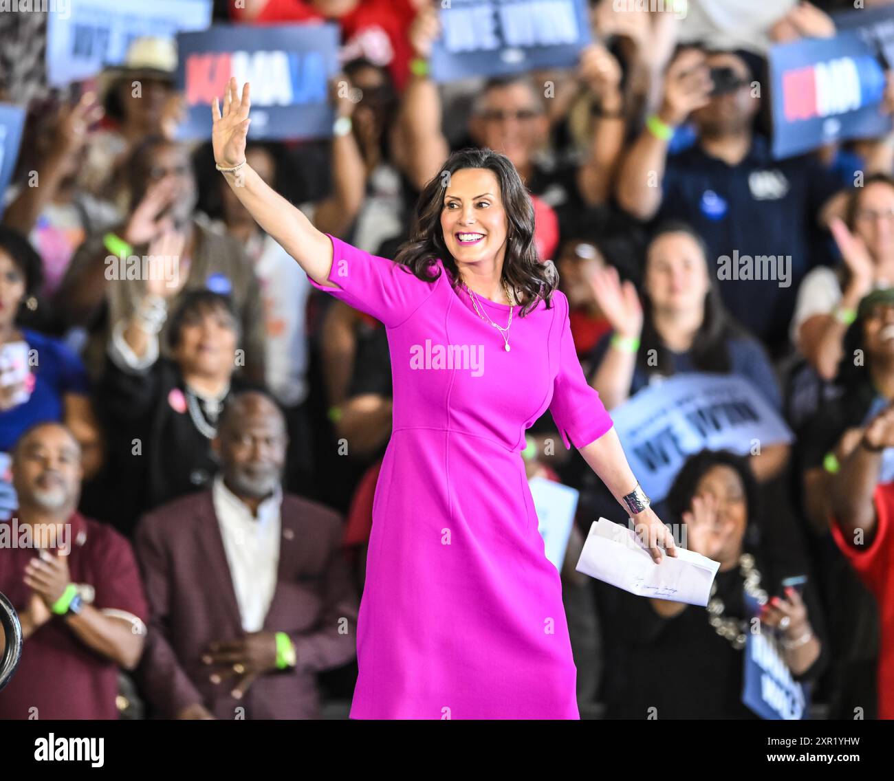 Detroit, Michigan, USA. August 2024. GRETCHEN WHITMER, Gouverneur von Michigan, während der Detroit Rallye mit Vizepräsident Kamala Harris und Gouverneur Tim Walz (Bild: © Scott hasse/ZUMA Press Wire) NUR REDAKTIONELLE VERWENDUNG! Nicht für kommerzielle ZWECKE! Stockfoto