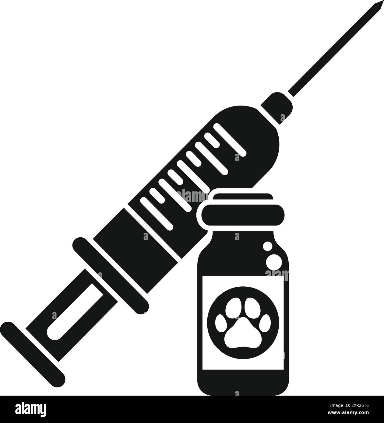 Spritze, die neben einer Durchstechflasche mit Impfstoff für Haustiere gelegt wird Stock Vektor