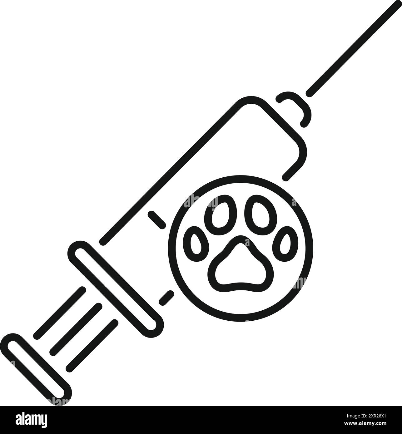 Tierspritze Injektion Geben Sie Impfstoff mit Pfotendruck Symbol für die Tiergesundheit Stock Vektor