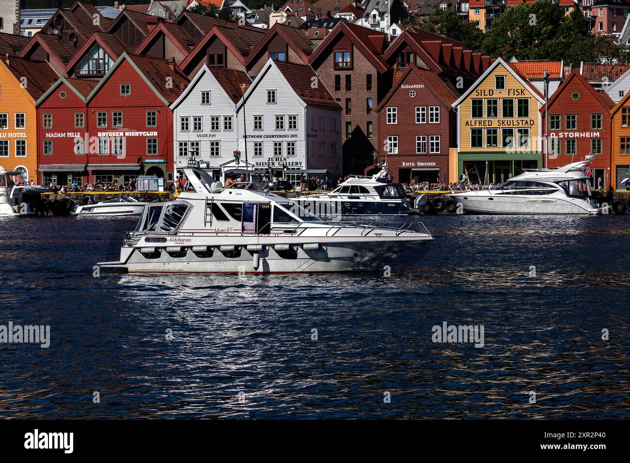 Arbeitsboot / Vergnügen Aldebaran Ankunft im Hafen von Bergen, Norwegen. Stockfoto