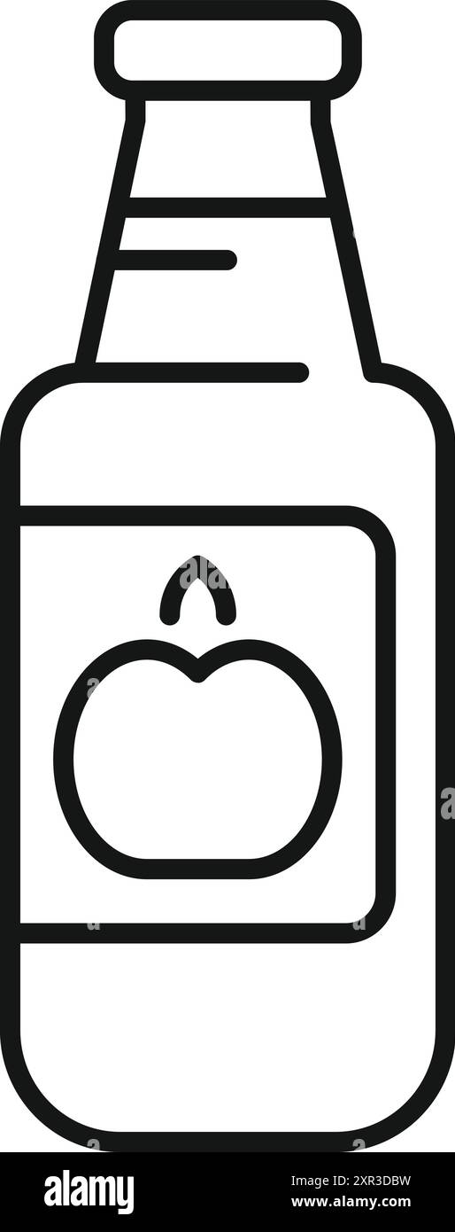 Schwarz-weißes Symbol einer Flasche Apfelsaft mit frisch gepressten Bio-Äpfeln Stock Vektor