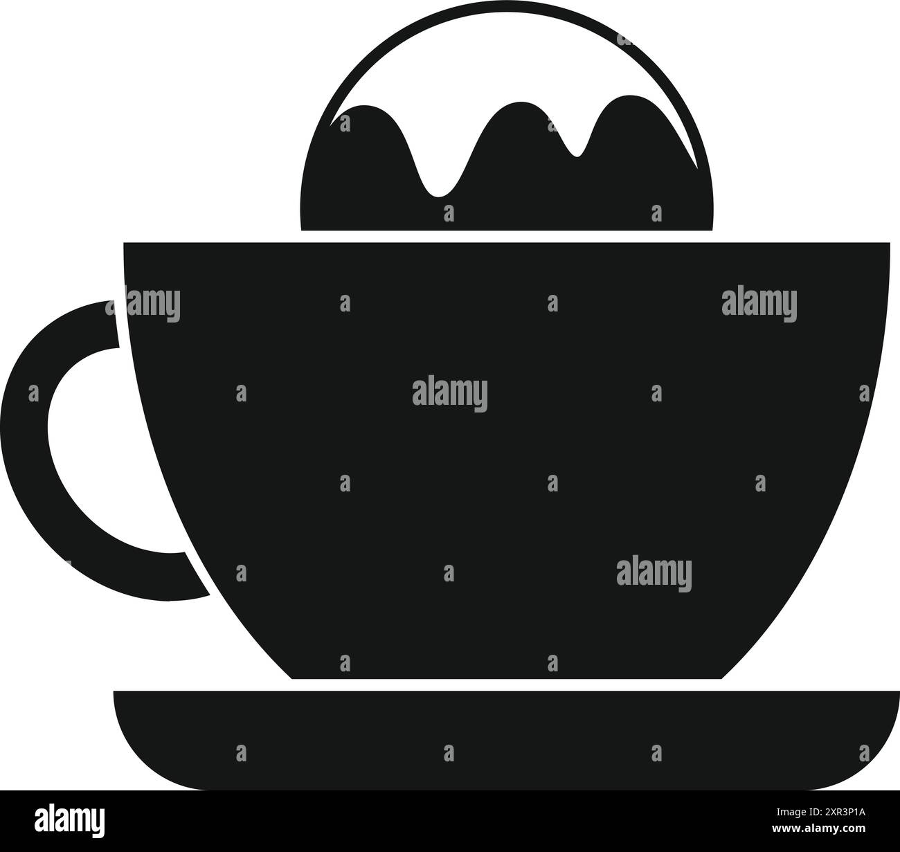 Schwarze Silhouette einer Tasse mit einem großen Muffin-Dessert auf weißem Hintergrund Stock Vektor