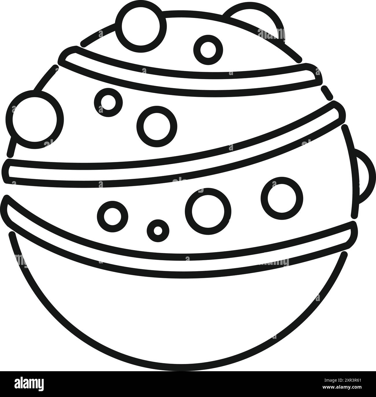 Linienzeichnung einer runden Schokoladenkonfektion mit weißen Schokoladenstreifen und Punktdekoration Stock Vektor