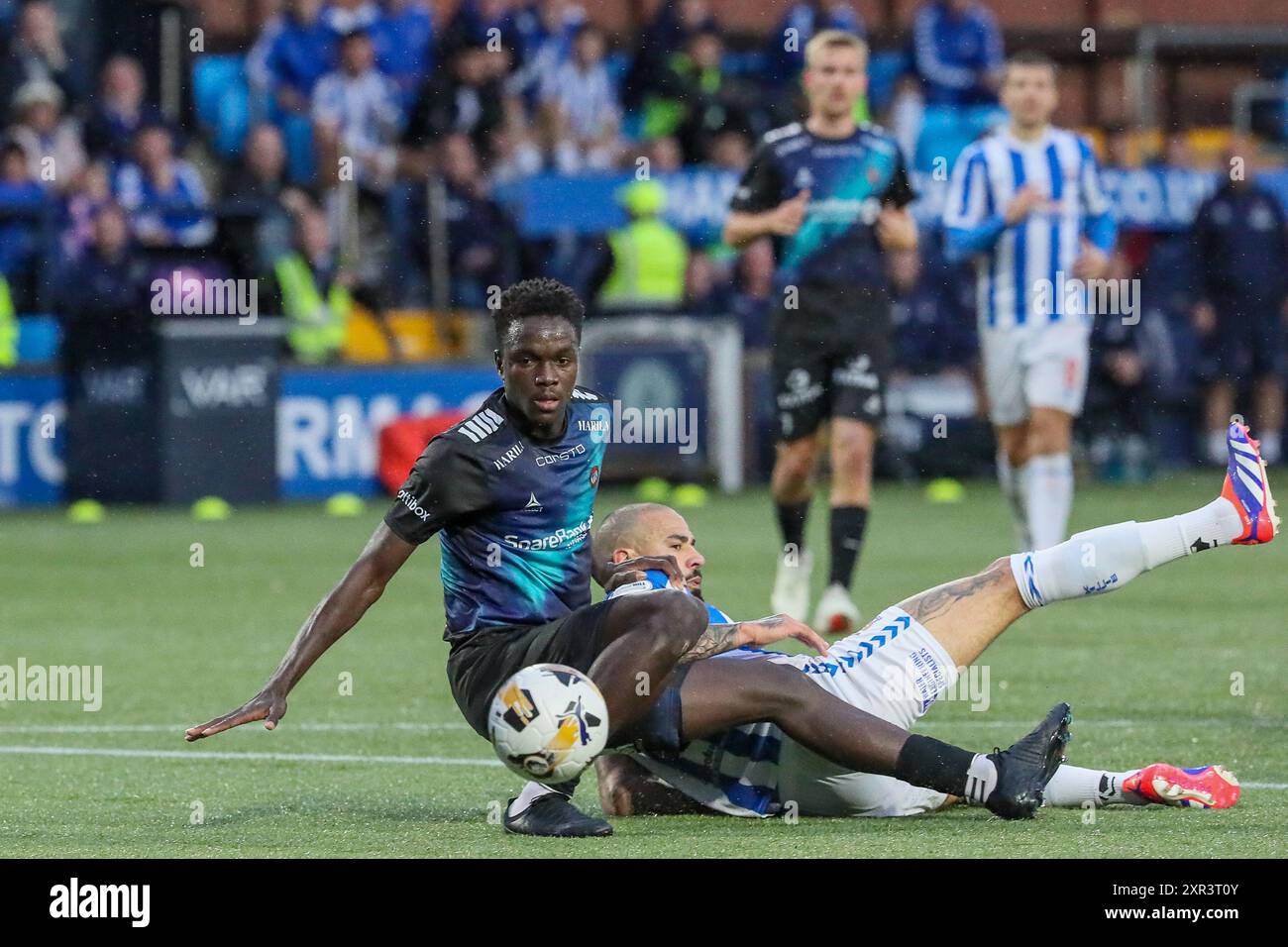 Kilmarnock, Großbritannien. August 2024. Kilmarnock FC spielte Tromso IL im Rugby Park, Kilmarnock, Ayrshire, Schottland, Großbritannien in der 1. Liga eines EURO-Gleichspiels in der European Conference League. Das Finale war Kilmarnock 2:2 Tromso, das zweite Leg wurde am 15. August in Norwegen ausgetragen. Die Tore wurden von K Vassell, Kilmarnock 9 (6 Minuten), B Wales, Kilmarnock 24 (90 2 Minuten), J Romsaas, Tromso 10 (50 Minuten) und L Nordas, Tromso 9 (64 Minuten) erzielt. Quelle: Findlay/Alamy Live News Stockfoto