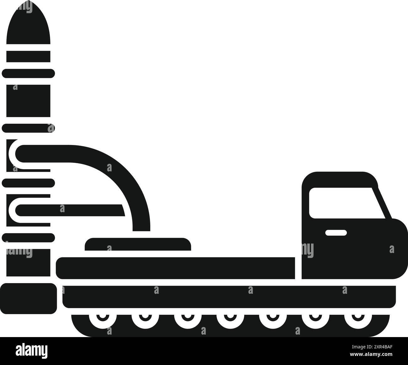 Militärfahrzeug transportiert und bereitet sich auf den Abflug einer großen ballistischen Rakete vor Stock Vektor