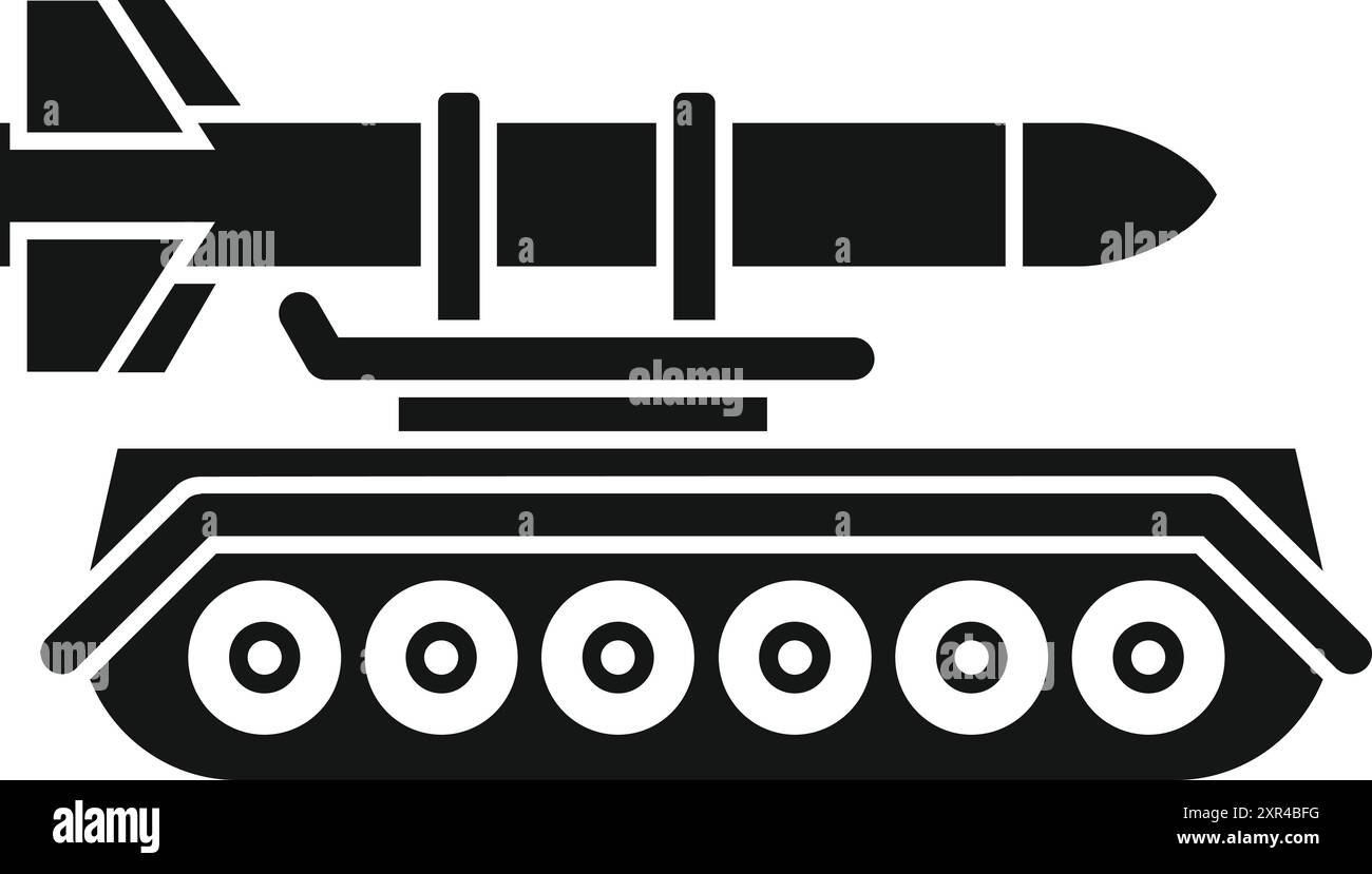 Schwarze Silhouette eines Militärpanzers, der eine Rakete abfeuert Stock Vektor