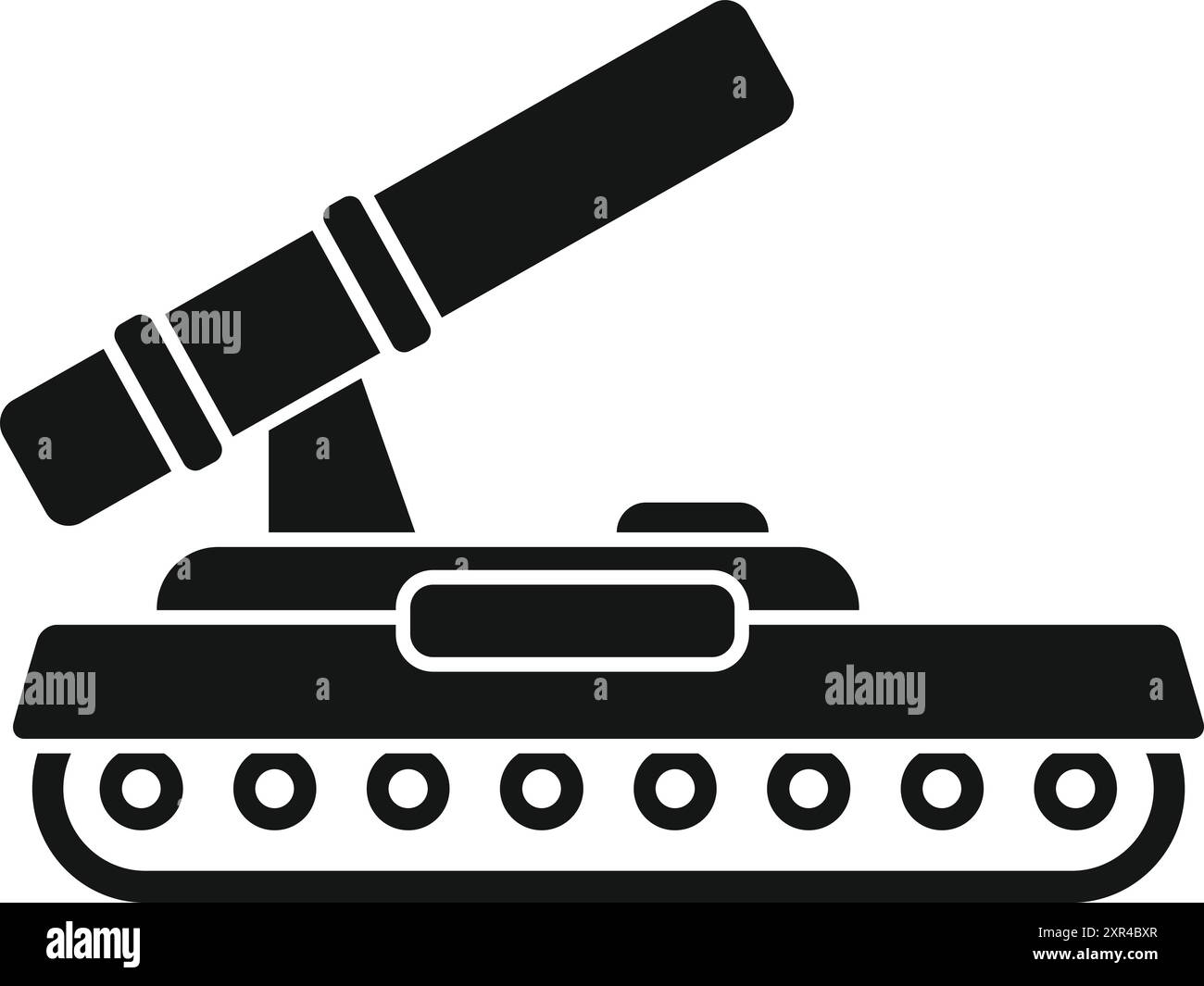 Schwarzes Symbol für einen militärischen Panzerschieß mit seiner großen Waffe Stock Vektor