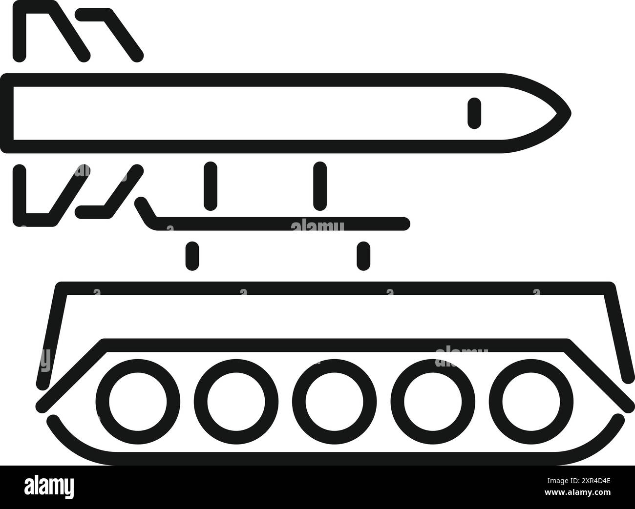 Linienzeichnung eines Militärfahrzeugs, das eine Rakete abfeuert, mögliche Verwendung für Militär- oder Kriegsthemen Stock Vektor