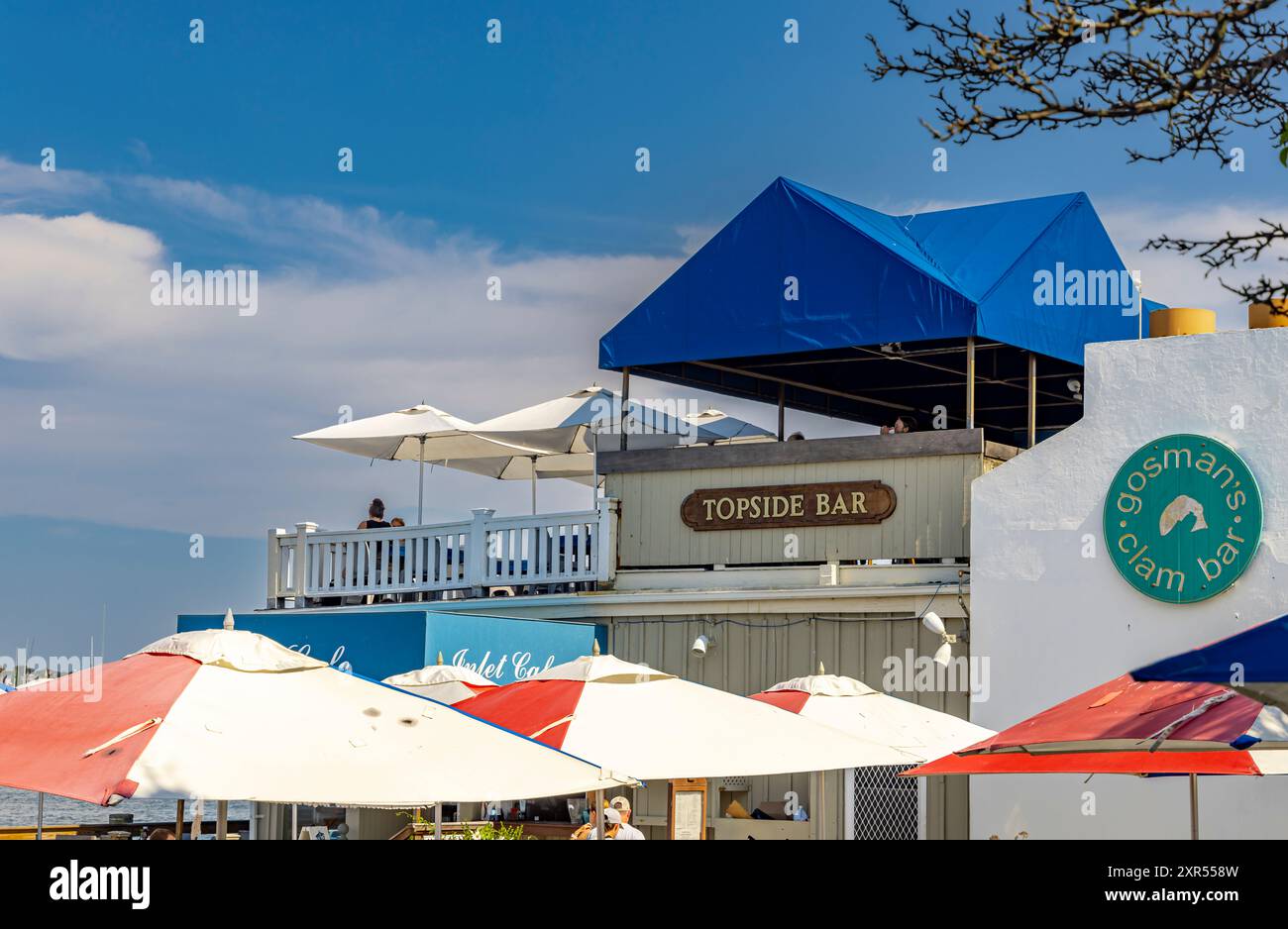 Detailbild der Topside Bar und Gosamans Muschelbar Stockfoto