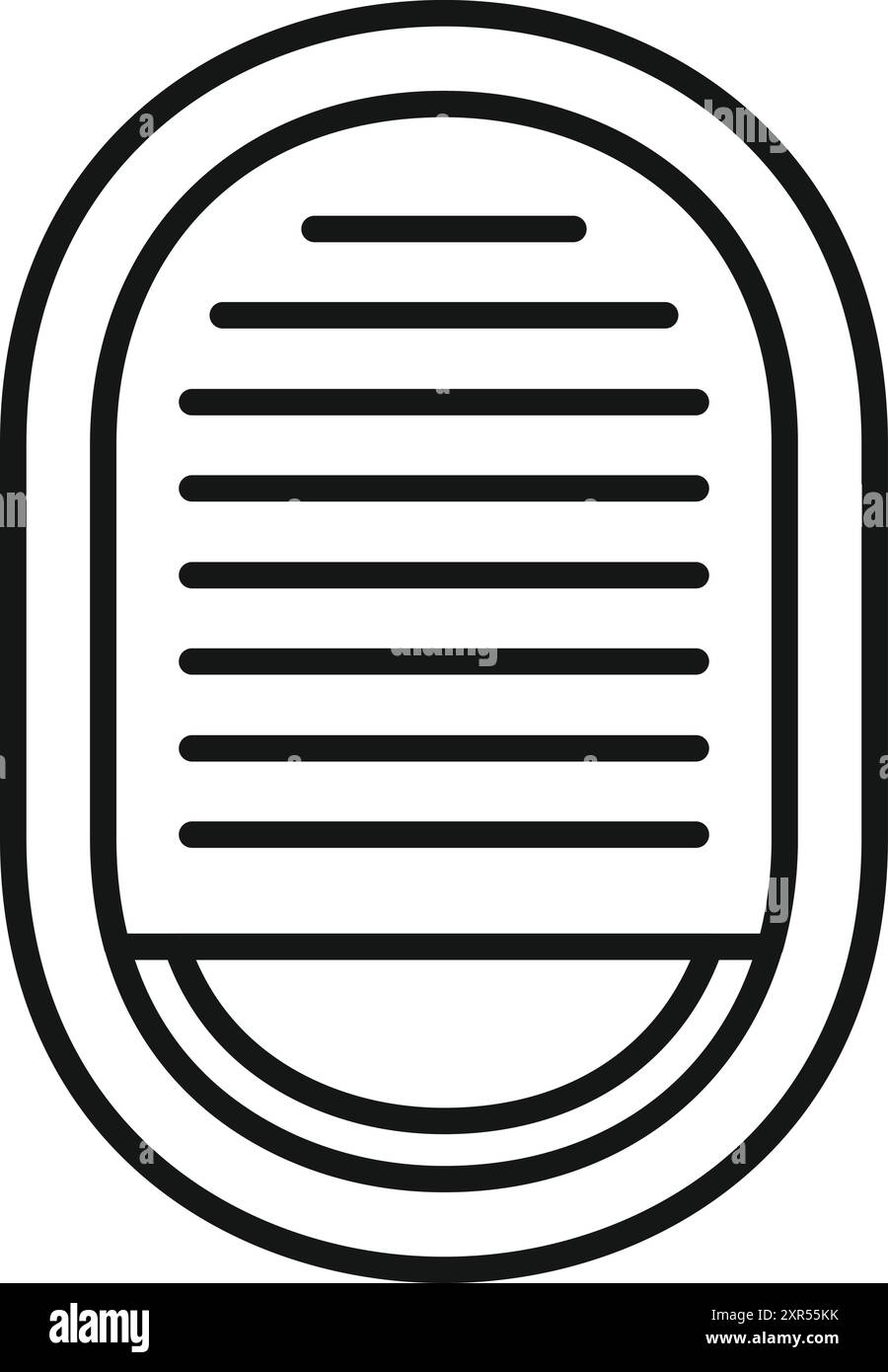 Einfaches Liniensymbol eines Flugzeugfensters mit geschlossenem ovalem Fenster, das Privatsphäre und Entspannung während des Fluges darstellt Stock Vektor