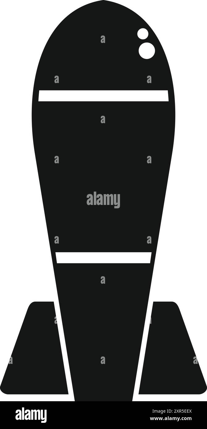 Schwarze Silhouette einer großen Bombe mit einer Sicherung, die Konzepte von Krieg, Zerstörung und militärischer Macht repräsentiert Stock Vektor