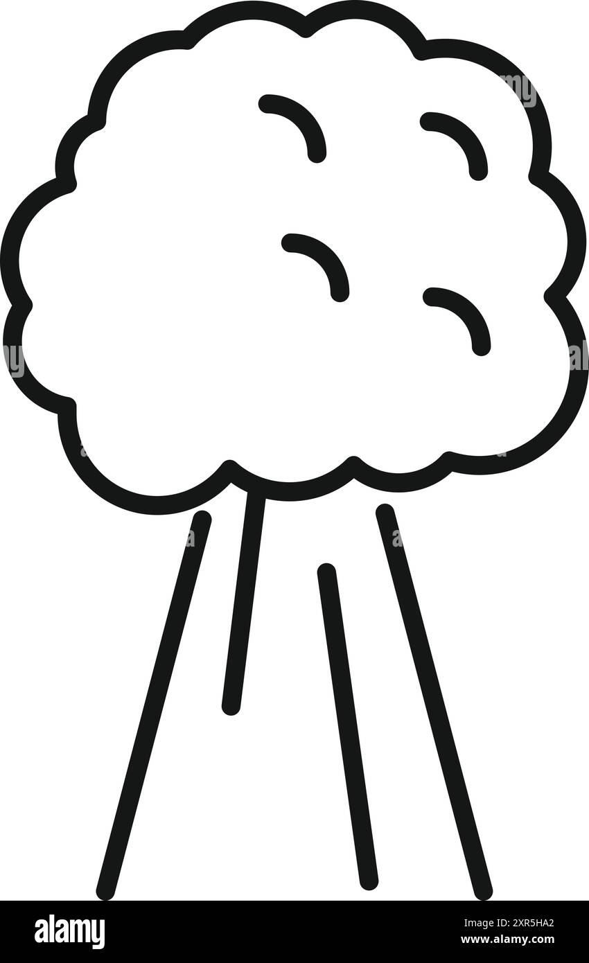 Line-Art-Symbol einer nuklearen Explosion, die eine Pilzwolke verursacht, die mit einem Rauchspur aufsteigt Stock Vektor