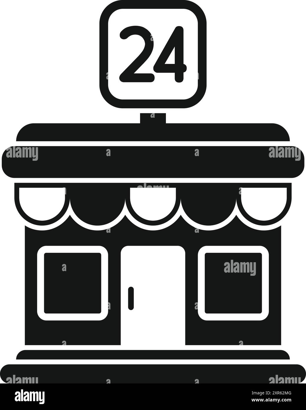 Einfaches Symbol eines Geschäfts mit einer Markise über dem Eingang, die rund um die Uhr geöffnet ist Stock Vektor