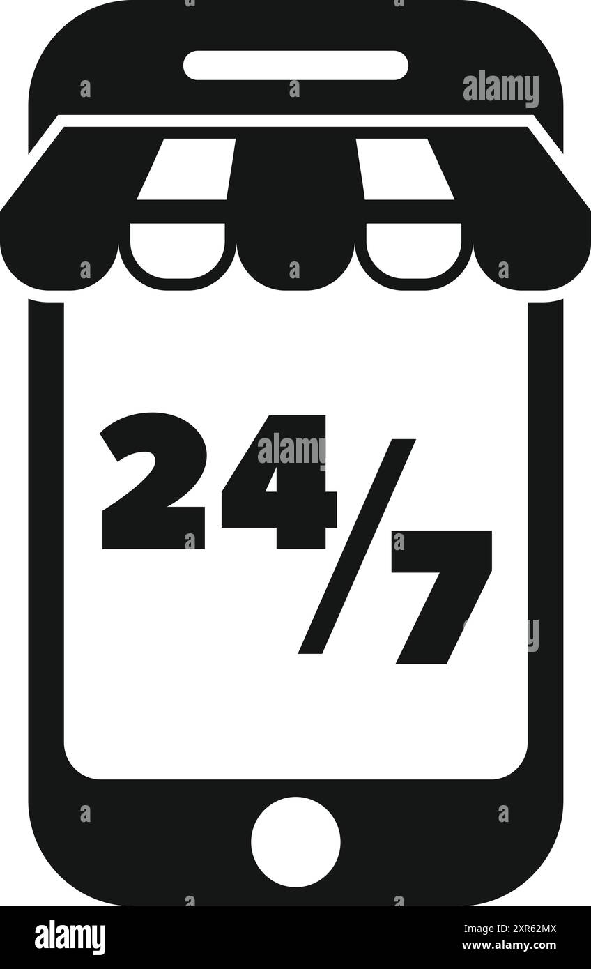 Das Smartphone zeigt die Verfügbarkeit von 247 an, was das Konzept des Online-Shoppings widerspiegelt, das jederzeit zugänglich ist Stock Vektor