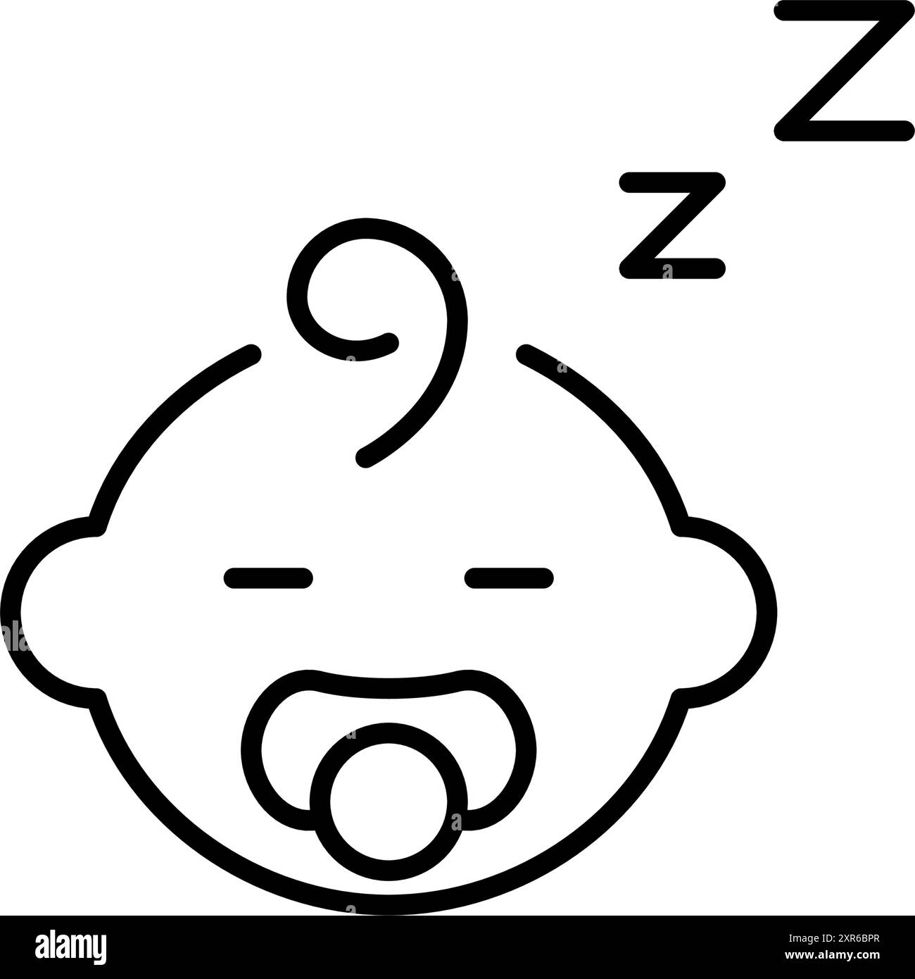 Baby schläft mit Schnuller. Die Schlafroutine des Säuglings. Angenehme Umgebung und Werkzeuge. Pixelperfektes, bearbeitbares Konturvektorsymbol Stock Vektor