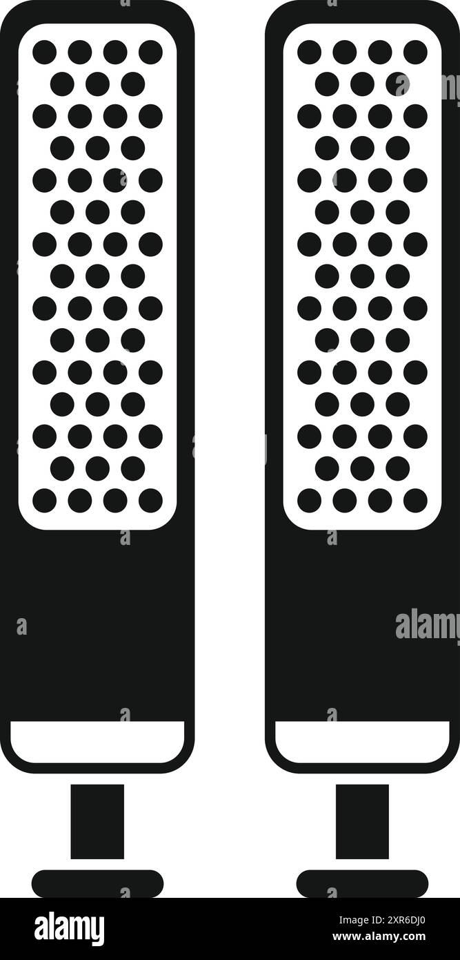 Dieses Schwarzweiß-Symbol zeigt zwei leistungsstarke Lautsprecher, die perfekt für jeden Musikliebhaber geeignet sind Stock Vektor