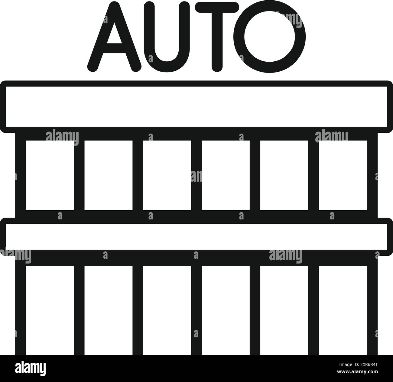 Einfaches Strichgrafik-Symbol einer Gebäudefassade eines Autohauses mit großen Fenstern Stock Vektor