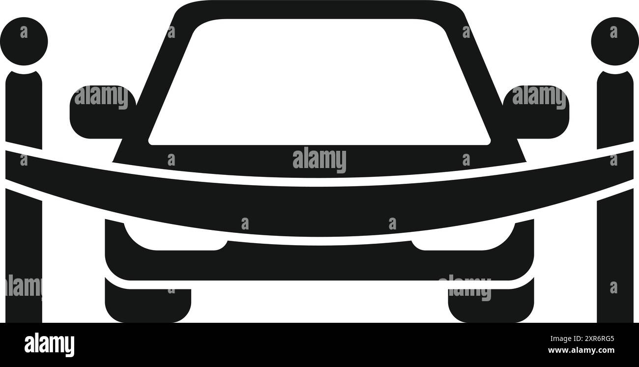 Symbol für das hinter dem Warnband stehende Fahrzeug in schlichtem Stil auf weißem Hintergrund Stock Vektor