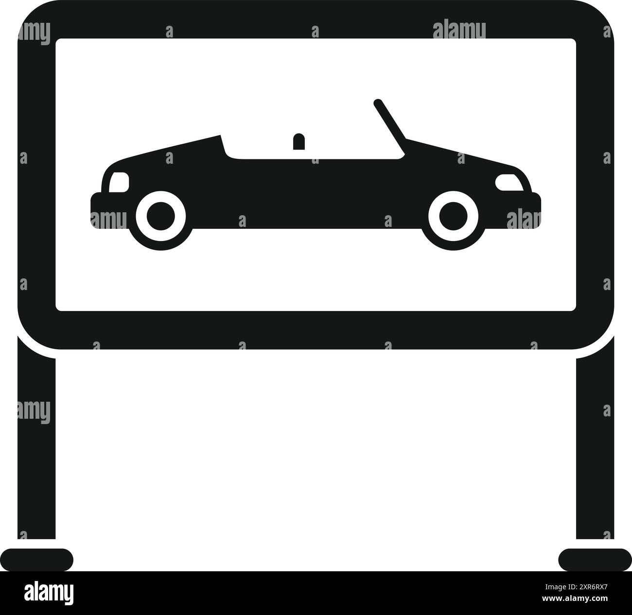 Schwarz-weißes Symbol eines Schilds für das Parken von Cabriolets, das einen ausgewiesenen Parkplatz für Cabriolet-Fahrzeuge anzeigt Stock Vektor