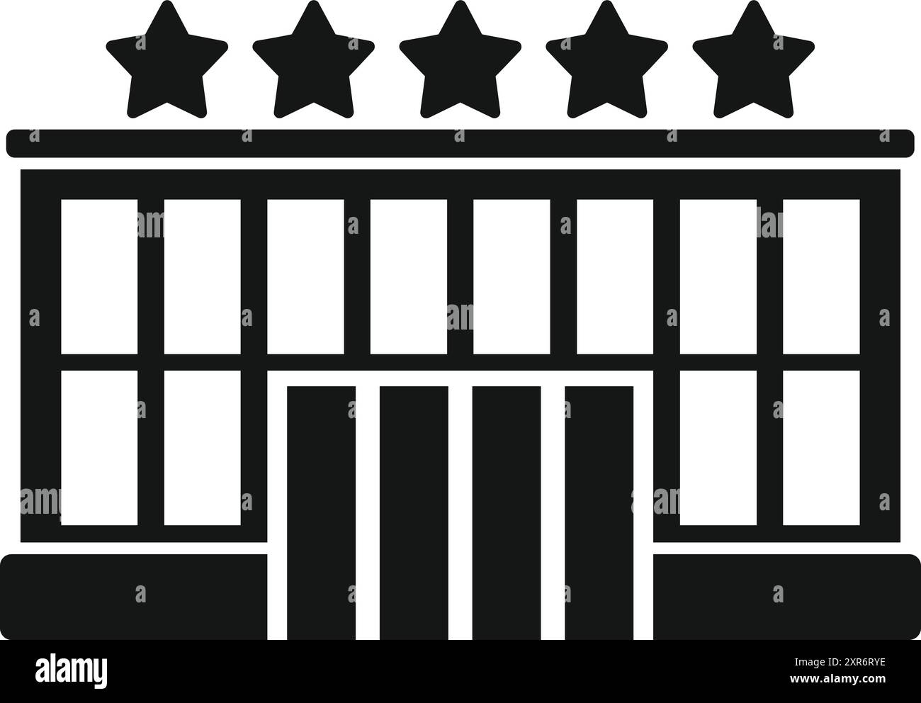 5-Sterne-Hotelgebäude mit großem Eingang, das luxuriöse Unterkünfte und erstklassige Gastfreundschaft bietet Stock Vektor