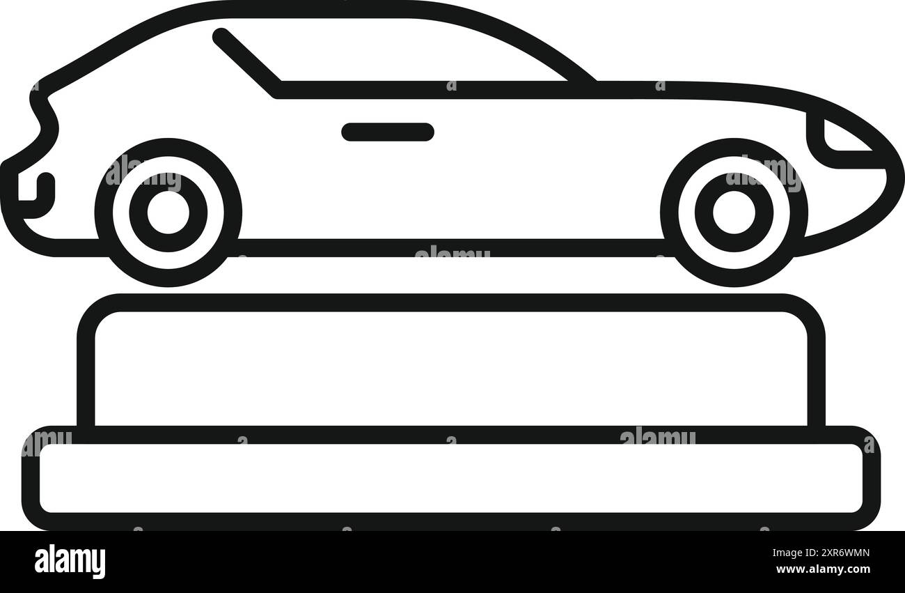 Symbol eines Sportwagens auf dem Podium, Konzept einer Autoausstellung oder Auszeichnung „Auto des Jahres“ Stock Vektor