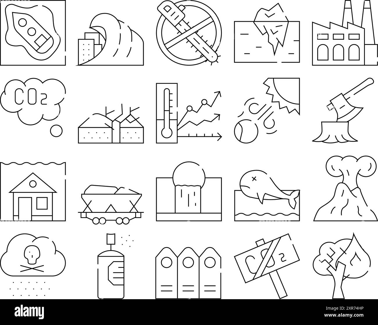 Symbole Für Die Sammlung Globaler Erwärmungsproblematik Vektor Festlegen Stock Vektor