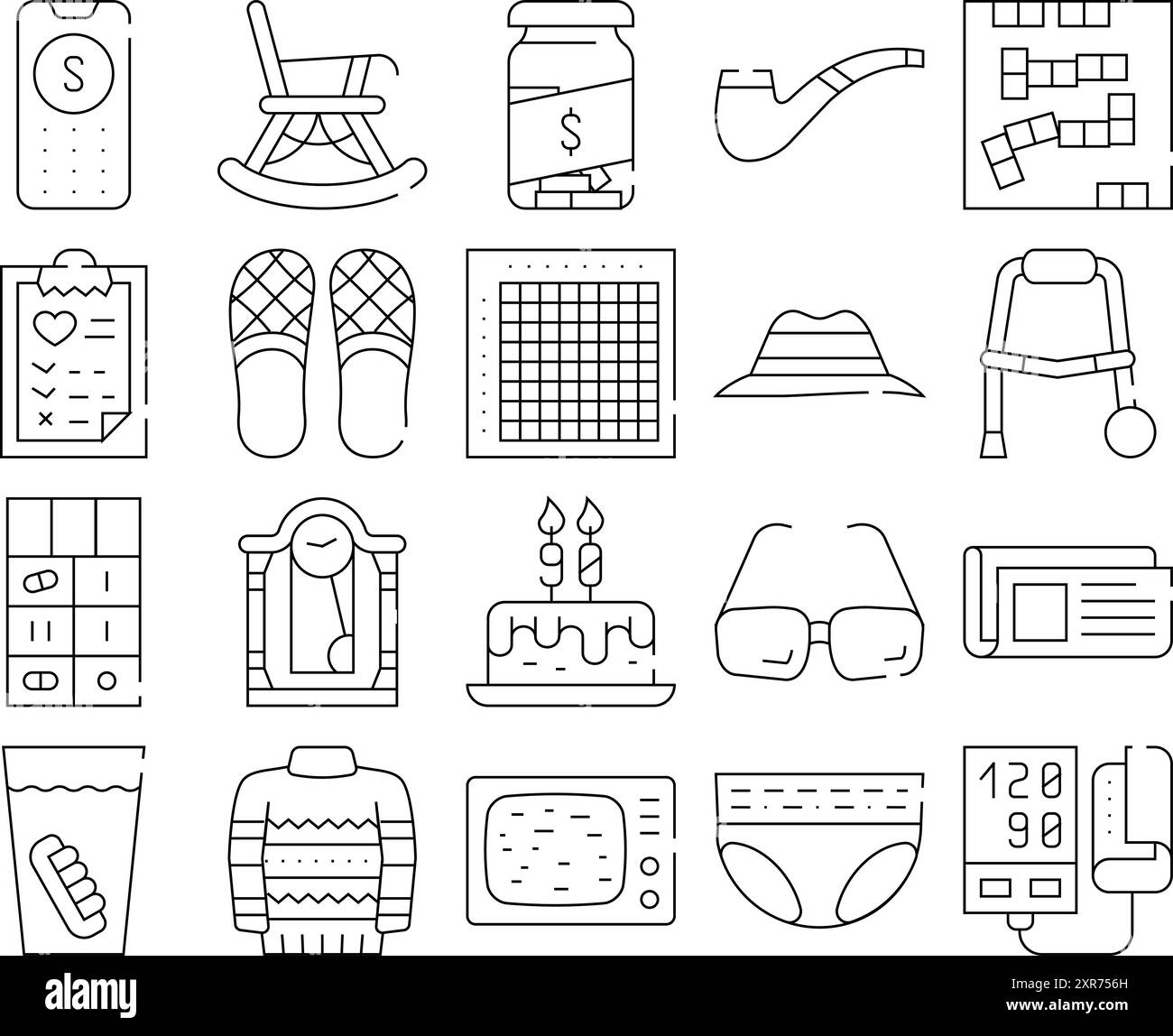 Großvater Accessoires Kollektion Icons Set Vektor Illustrationen Stock Vektor