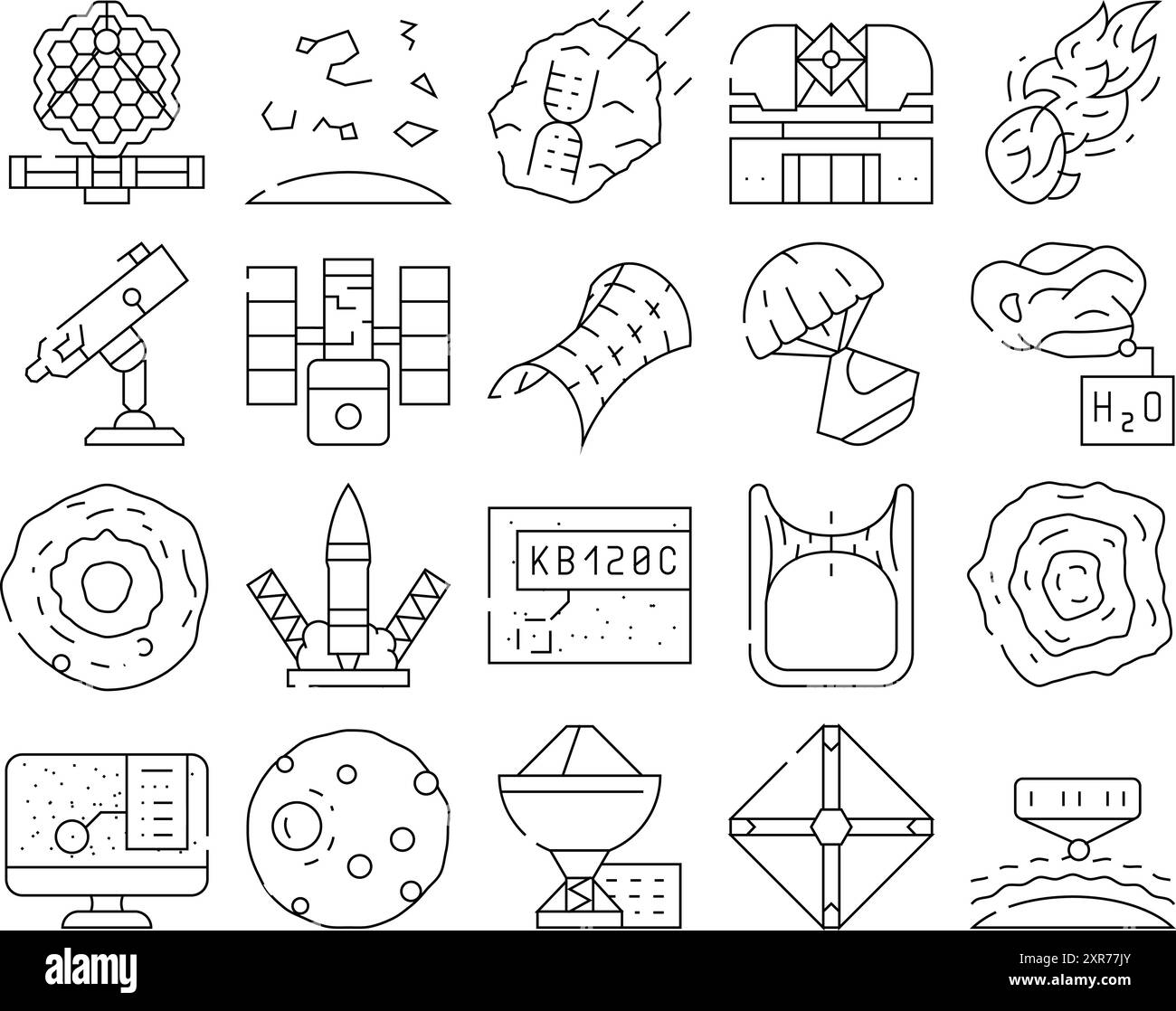 Symbole Für Raumforschungs-Ausrüstung Vektorset Stock Vektor