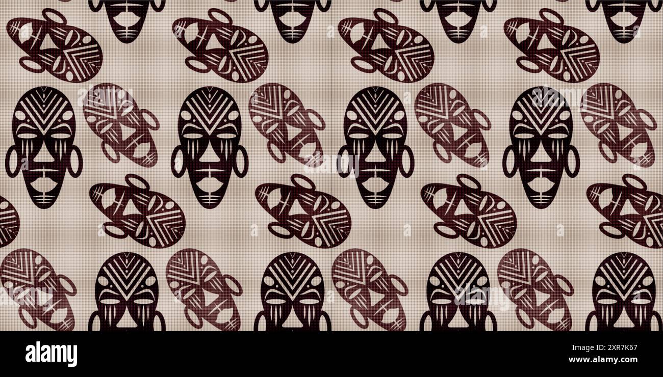 Nahtloser afrikanischer Hintergrund, ethnische Stammesmasken, primitive rituelle Masken der Wilden. Textur des Vintage Afro Art Designs. Azteken Indische Maya Stock Vektor