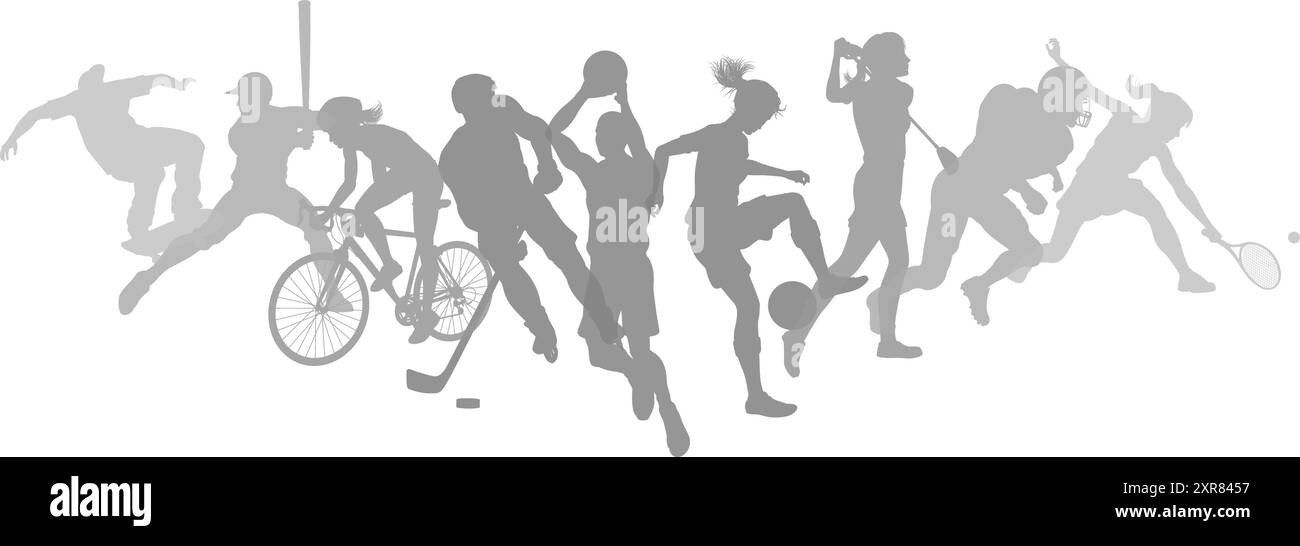 Sport Active Fitness Sport Silhouette People Set Stock Vektor