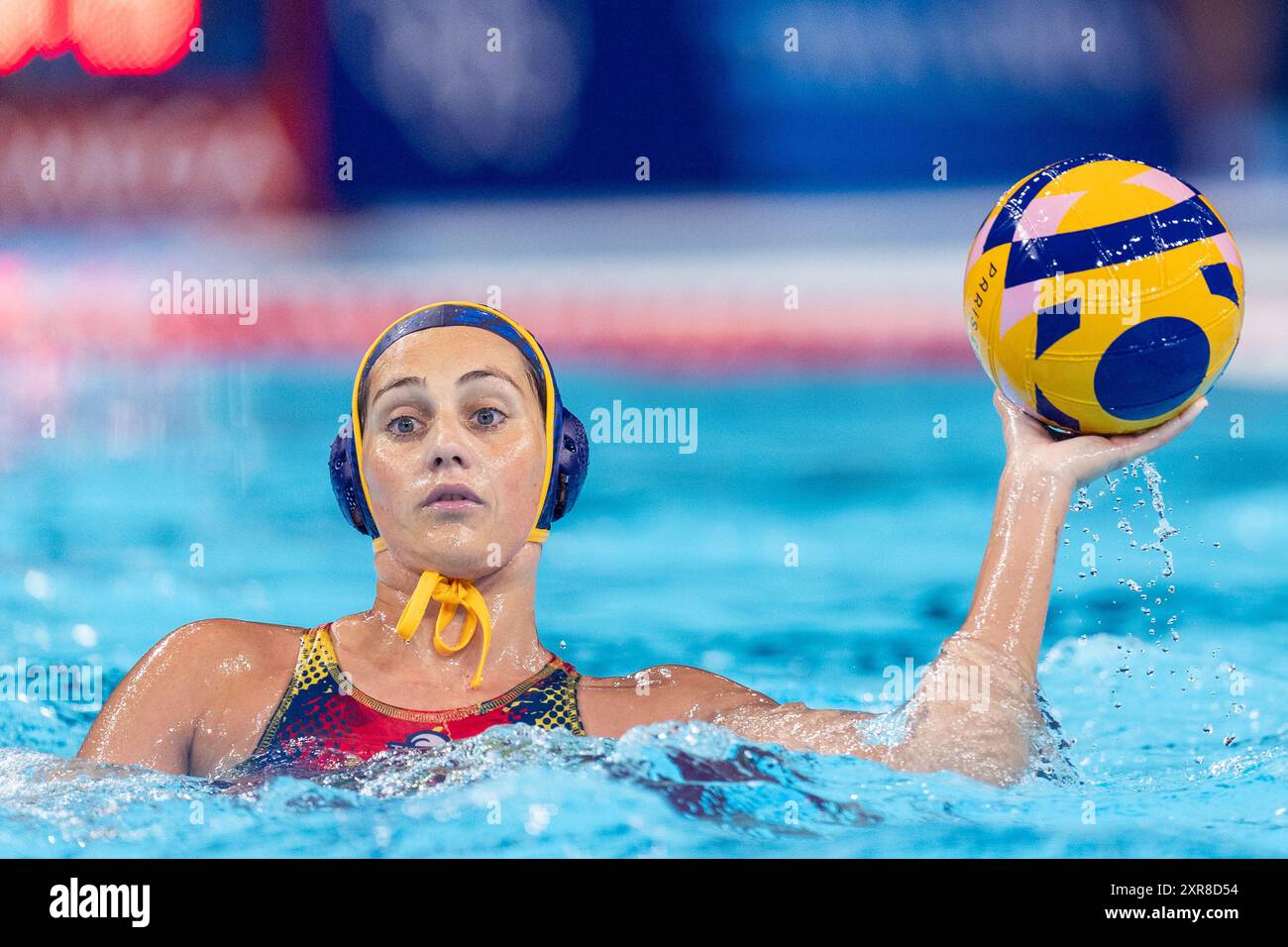 Paris, Frankreich. August 2024. PARIS, FRANKREICH - 8. AUGUST: Judith Forca Ariza von Spanien während des Wasserpolo - Olympische Spiele Paris 2024 Spiel zwischen den Niederlanden und Spanien am 13. Tag in La Defense am 8. August 2024 in Paris, Frankreich. (Foto: Joris Verwijst/BSR Agency) Credit: BSR Agency/Alamy Live News Stockfoto