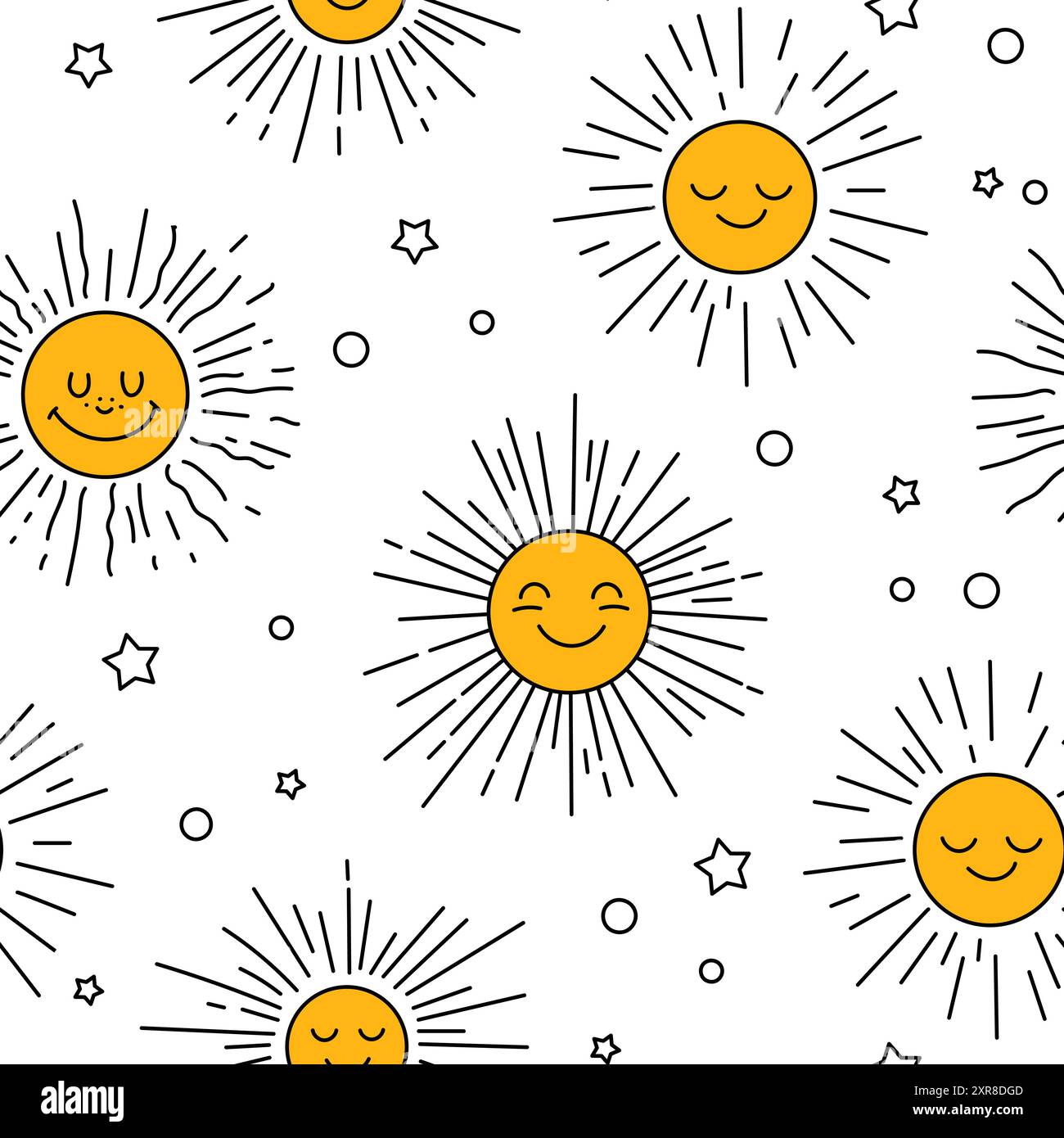 Doodle Hintergrund, Sonne und Wolken Stock Vektor