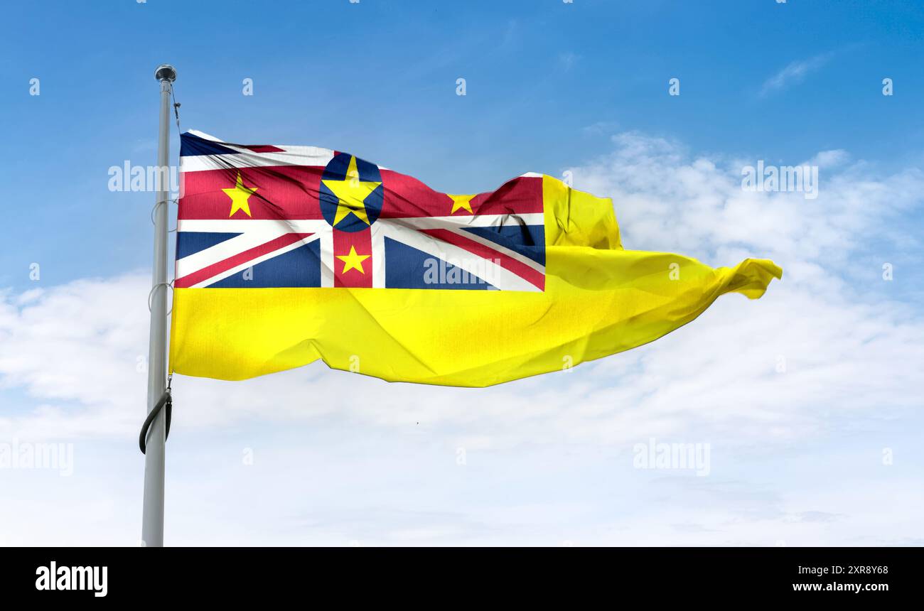 Niue-Flagge - realistische wehende Stoffflagge Stockfoto