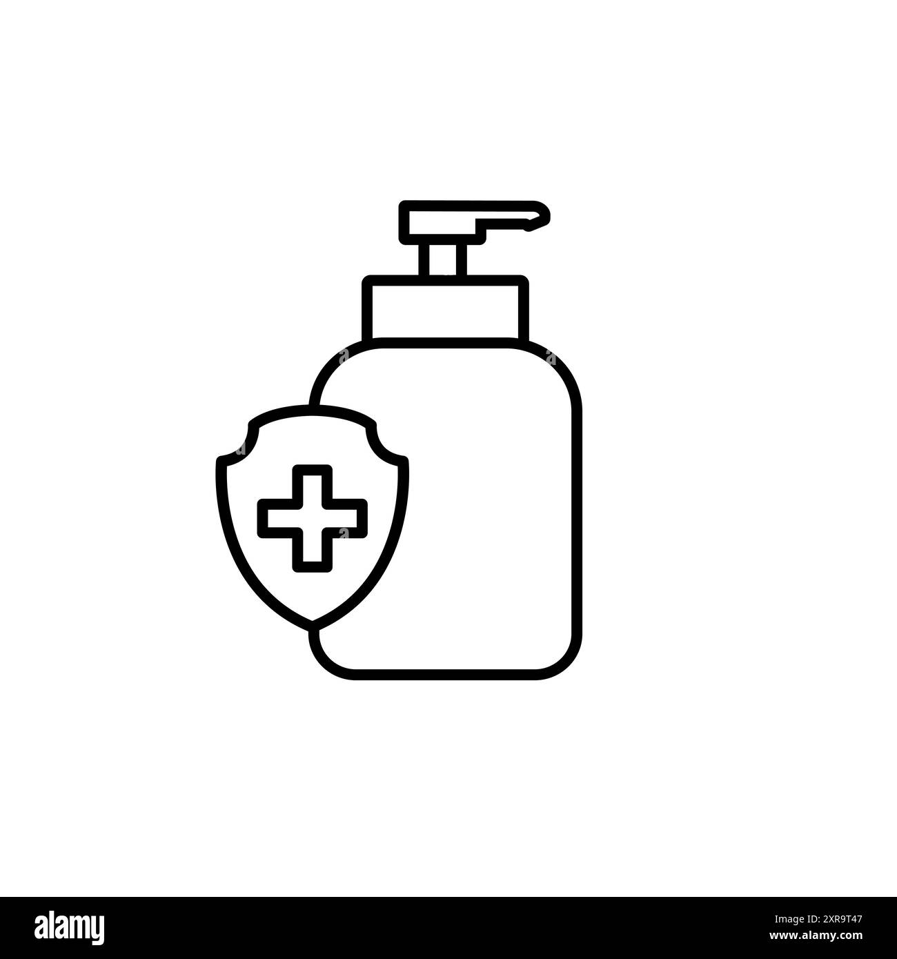 Symbol Für Flaschenlinie Für Handdesinfektionsmittel. Alkoholdesinfektionsflasche mit Pumpe Linear Symbol. Desinfektionsgel oder antiseptische Flüssigkeit zum Abtöten von Bakterien, Pilzen und VI Stock Vektor