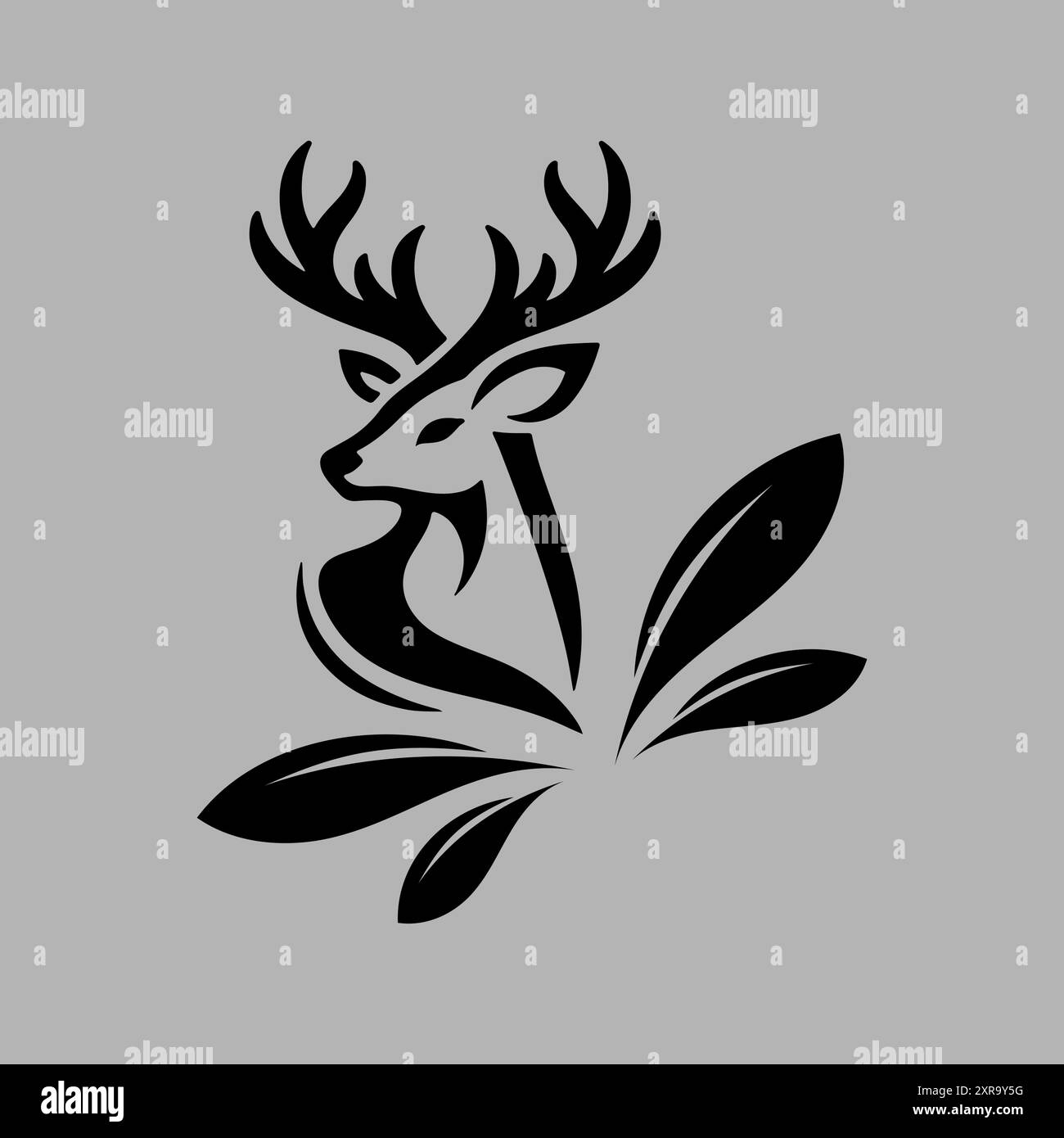 Vektorzeichnung von schönen schwarzen und weißen kleinen süßen Hirschen, die im Busch spielen. Stock Vektor