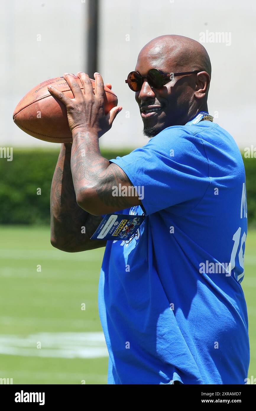 Der Schauspieler Tyrese Gibson besuchte das Training Camp der Los Angeles Rams am Samstag, den 3. August 2024 in Los Angeles. (Kevin Terrell/Image of Sport) Stockfoto