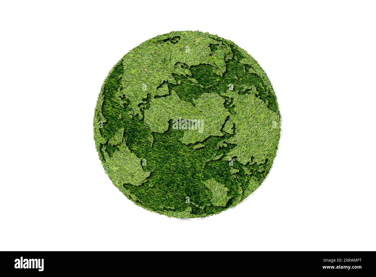 Kugelform von grünem Gras isoliert auf weißem Hintergrund. Grasglobe, atlantikseite. Grünes Grasfeld. Stockfoto