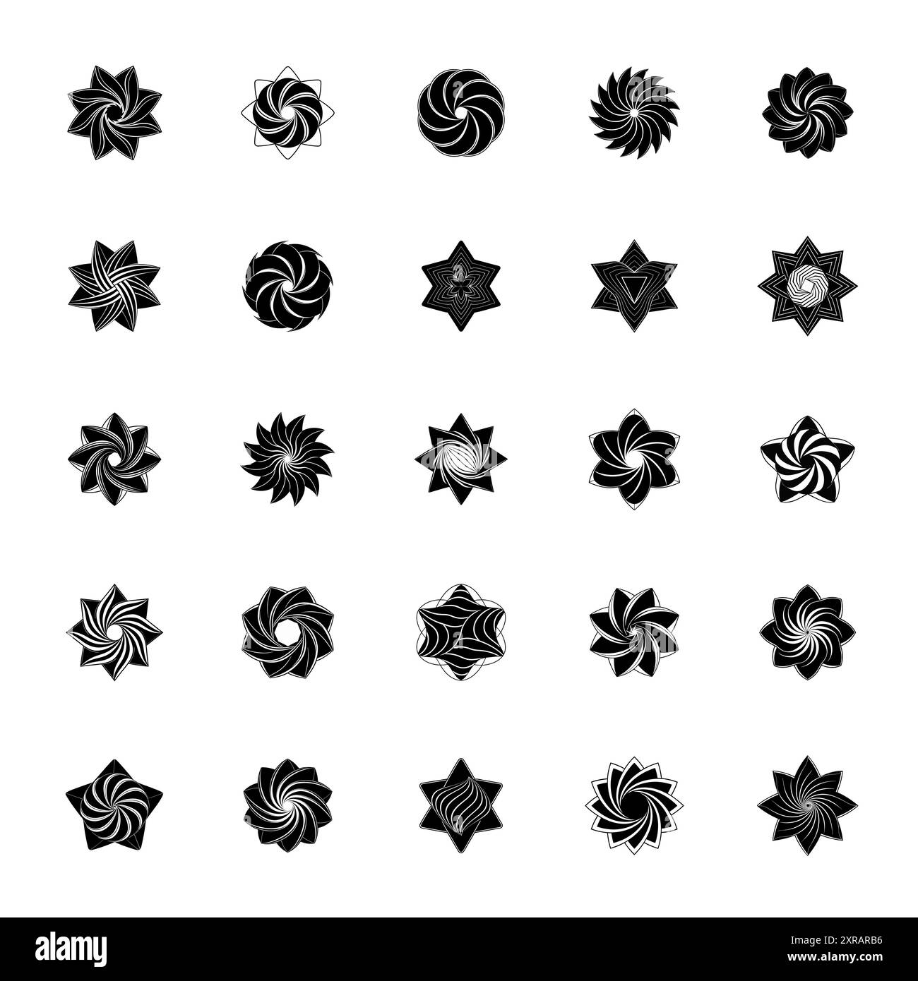 Y2K Sternformen Silhouette Vektor-Symbolsatz. Abstrakte, minimalistisch geometrische Stars im trendigen Retro-Stil der 2000er Jahre. Weltraumkosmos-Galaxiekonzept Stock Vektor