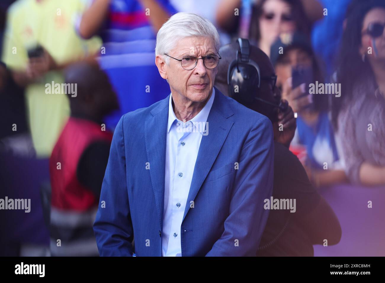 Paris, Frankreich, 9. August 2024. Arsene Wenger ehemaliger Arsenal-Manager während der Olympischen Spiele 2024 zwischen Frankreich und Spanien im Parc des Princes am 9. August 2024 in Paris. Quelle: Pete Dovgan/Speed Media/Alamy Live News Stockfoto